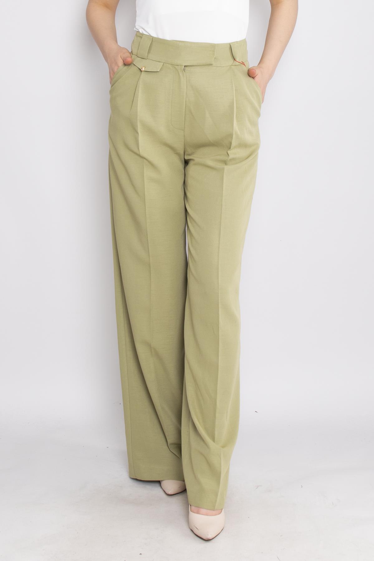 70738 Kemer Agraflı Detaylı Pileli Palazzo Pantolon