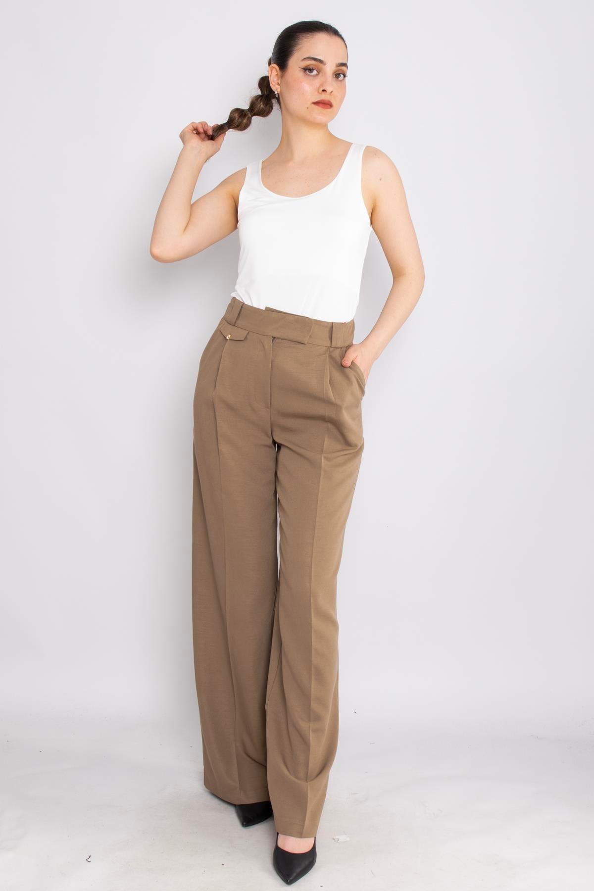 70738 Kemer Agraflı Detaylı Pileli Palazzo Pantolon