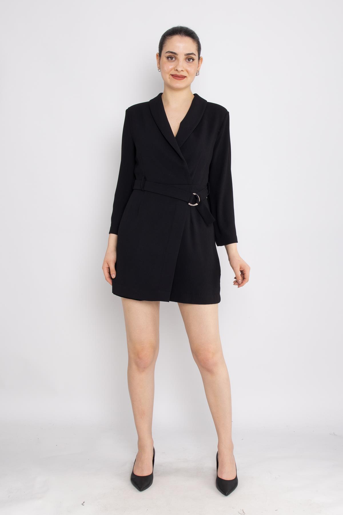 70807 Önden Kapaklı Vatkalı Kruvaze Yaka Kısa Krep Tulum