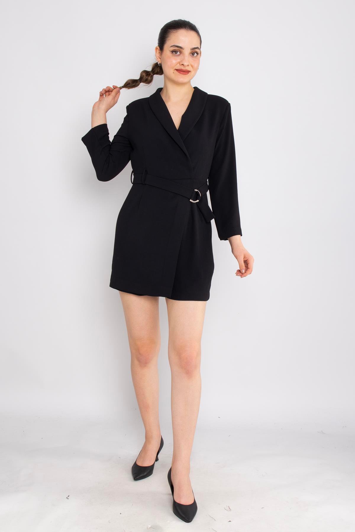 70807 Önden Kapaklı Vatkalı Kruvaze Yaka Kısa Krep Tulum