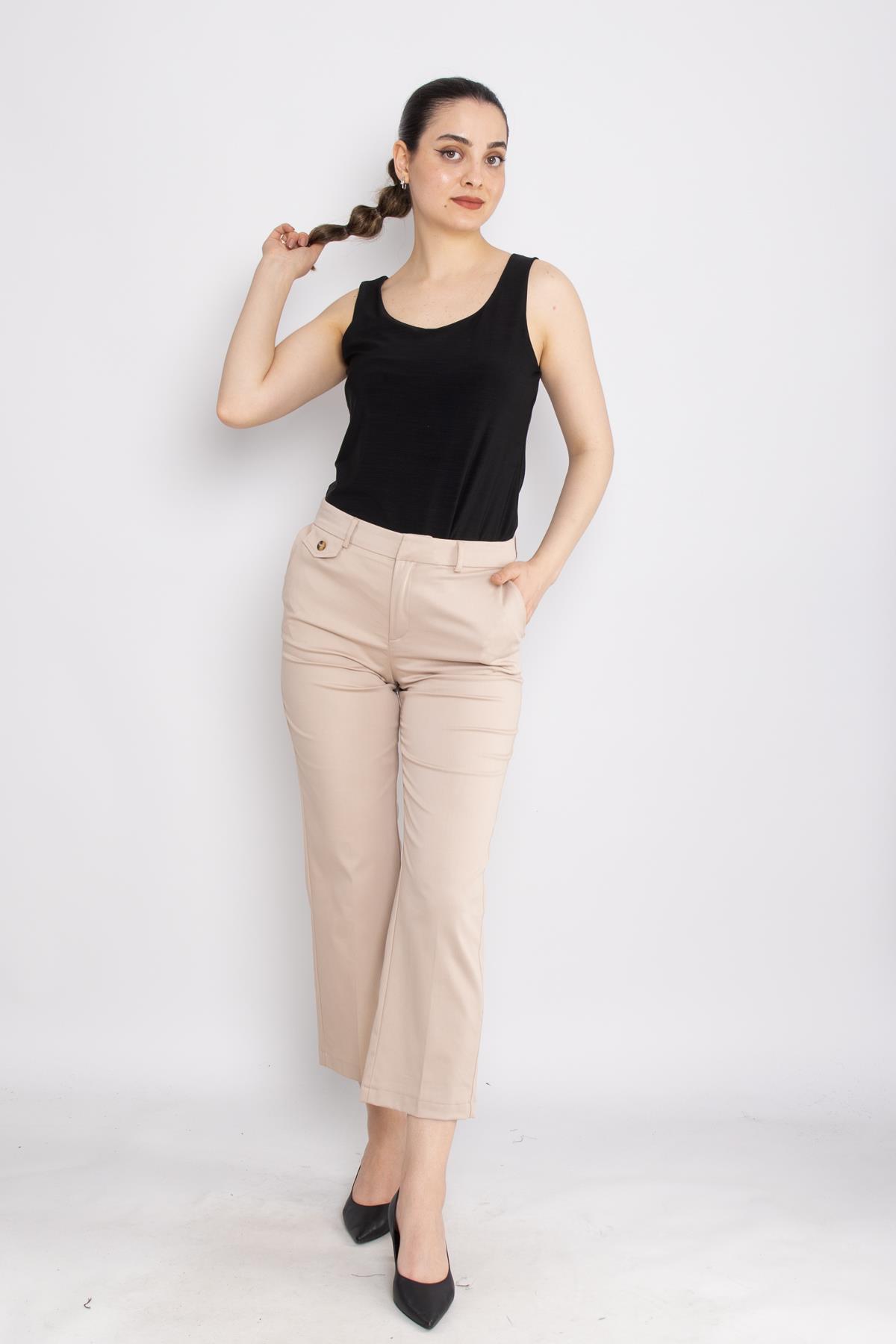 70810 Düğme Detay Pamuklu Pantolon