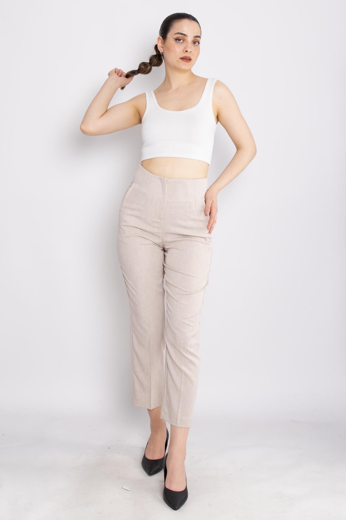 70824 Yüksek Bel Pensli Pantolon