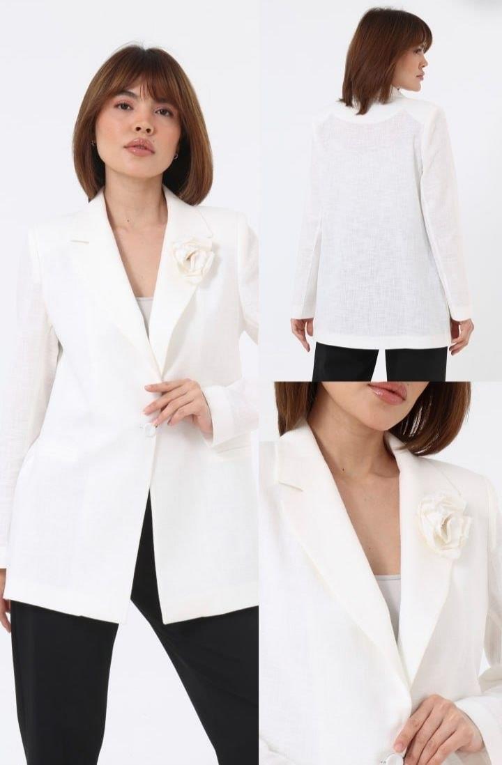 710 BKeten Gül Broşlu Tek Düğme Blazer Ceket