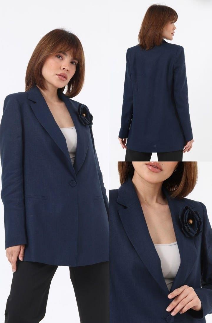 710 BKeten Gül Broşlu Tek Düğme Blazer Ceket