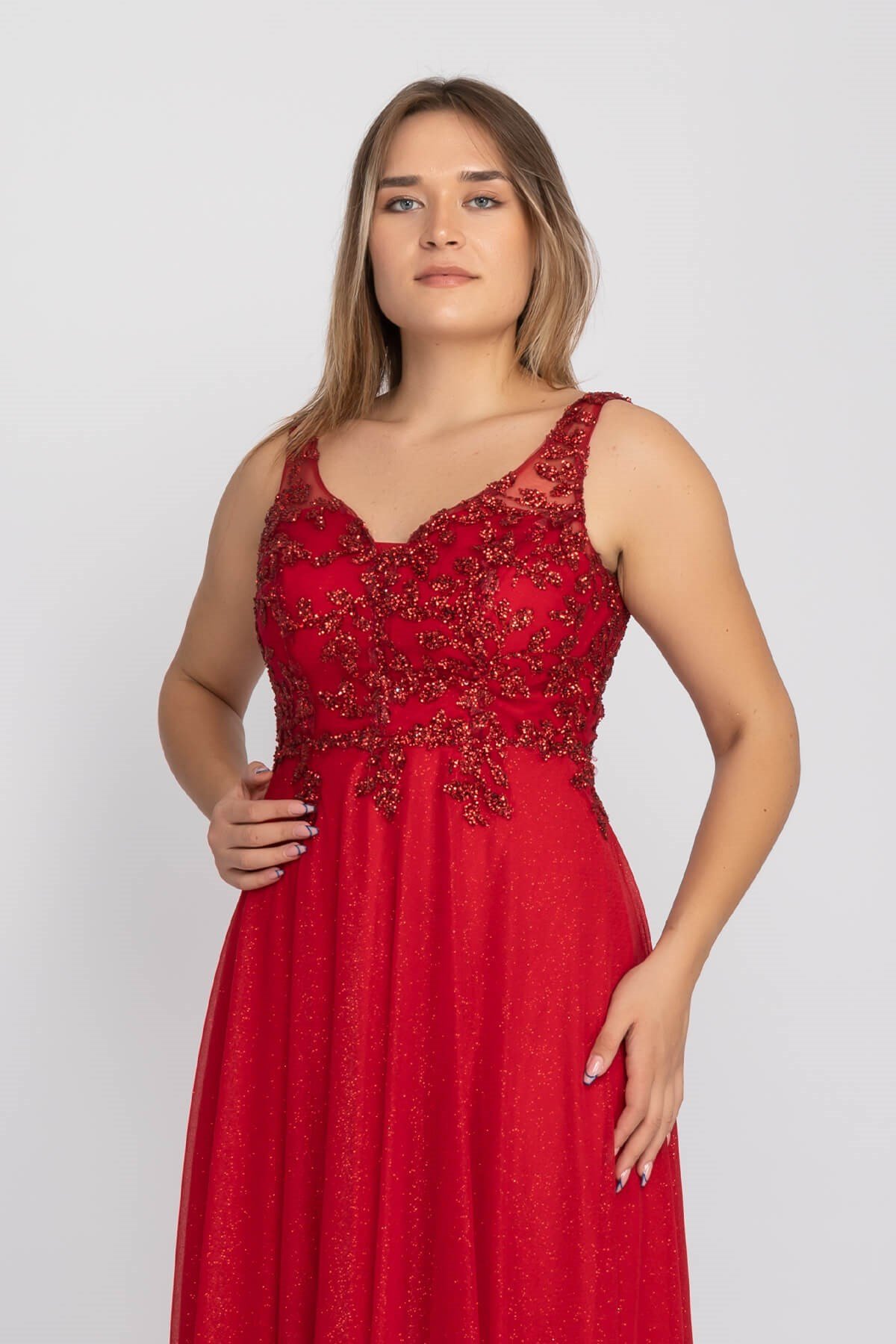 7120 Üzeri Sim Nakışlı Tül Sim Long Dress Uzun Elbise