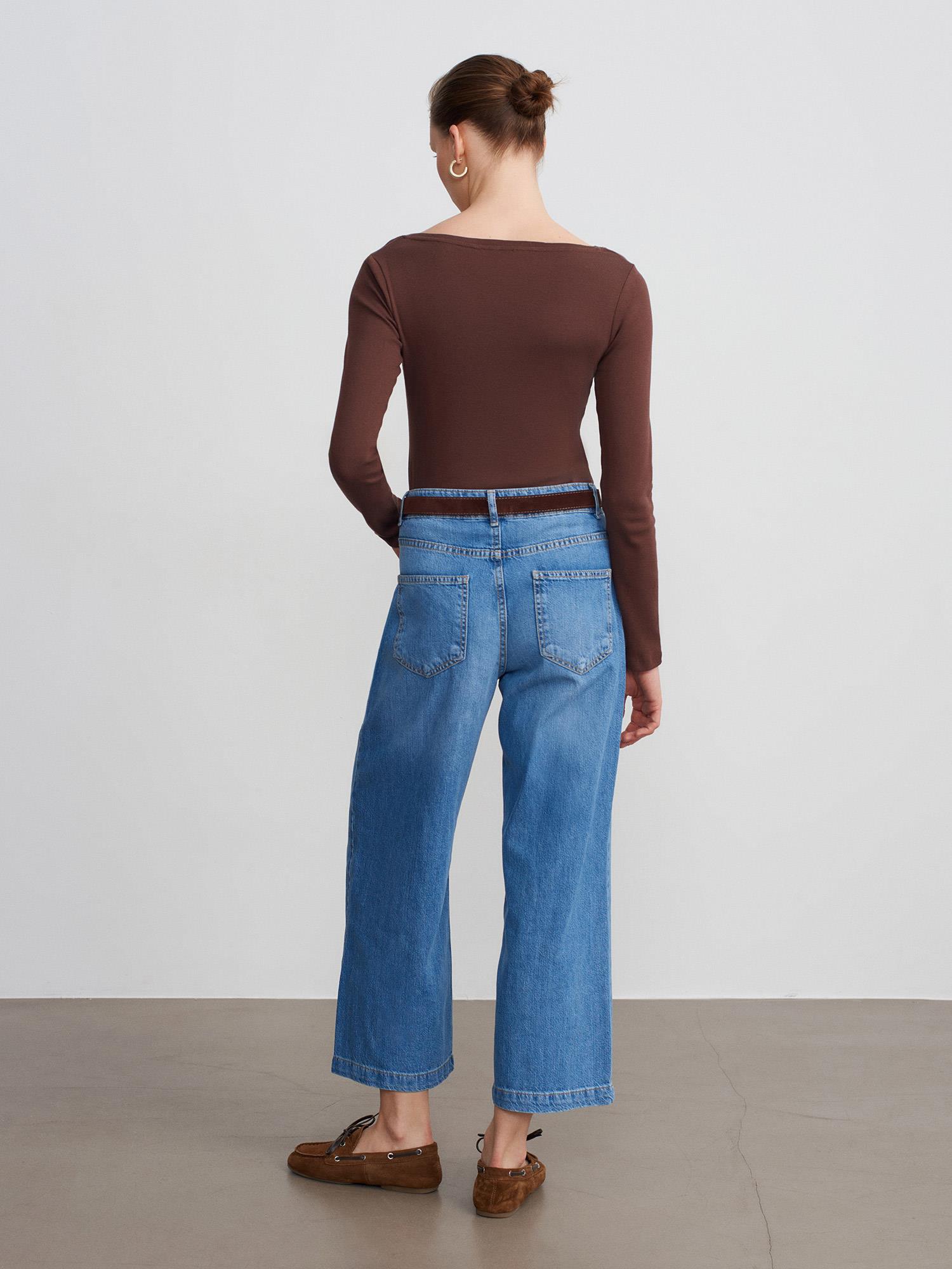 72298 Bol Paça Kemerli Mom Tencel Kot Pantolon