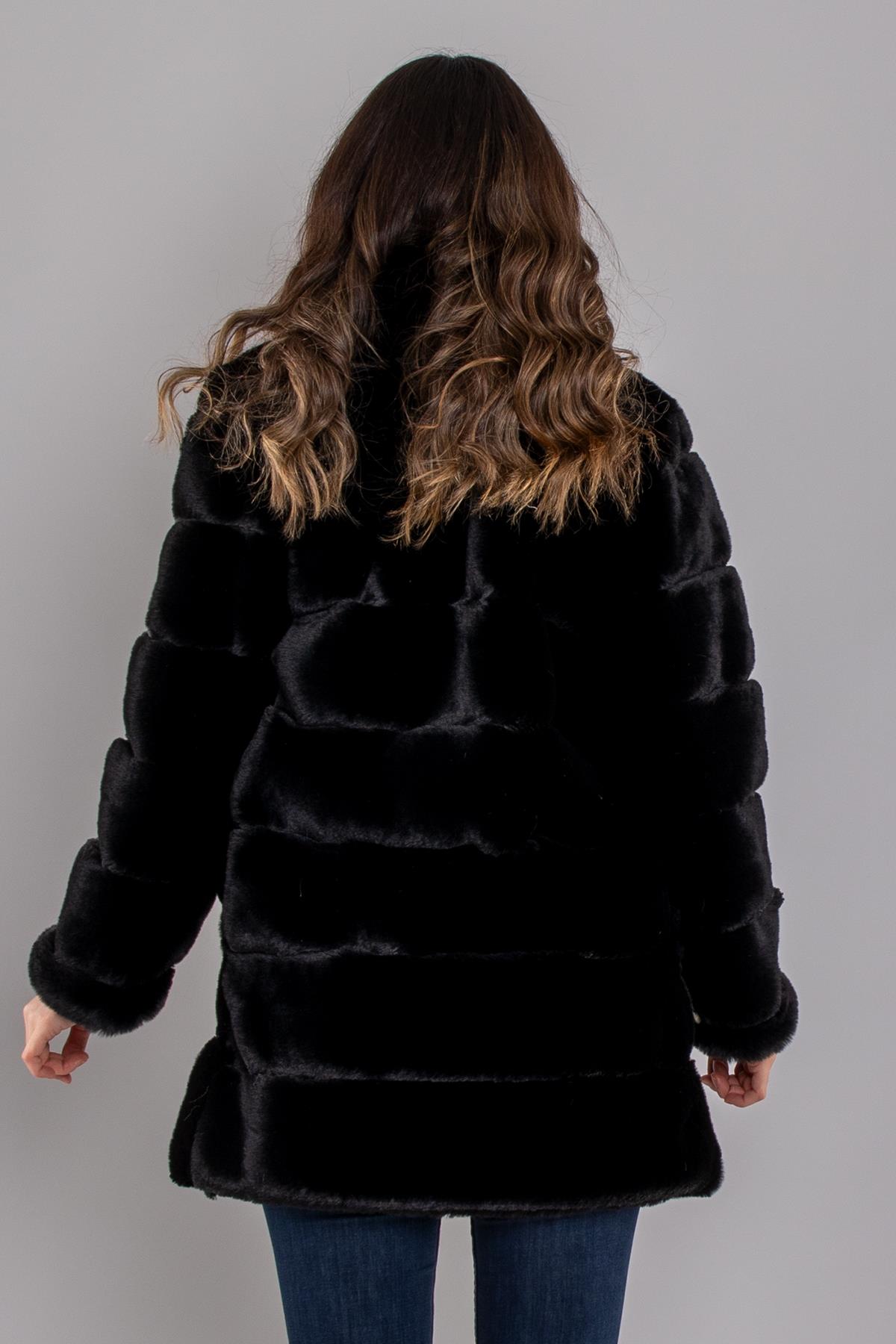 7250 Suyolu Uzun Peluş Kürklü Ceket