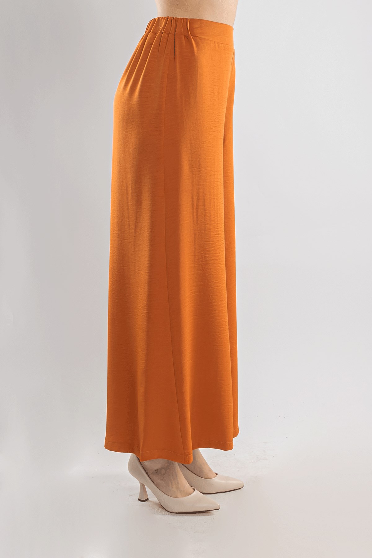 7265 Beli Lastikli Bol Paça Kristal Kumaş Kadın Pantolon