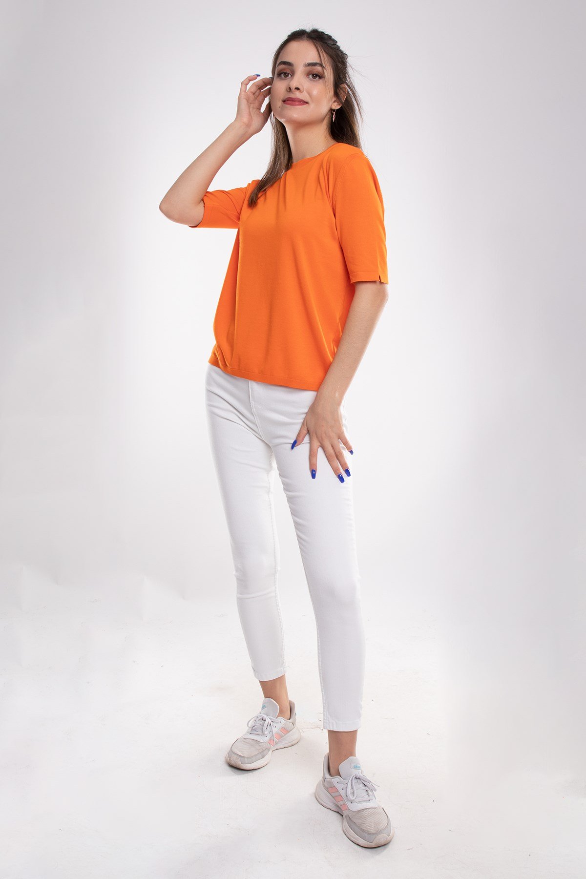 731 Bisiklet Yaka Arka Damlı Kısa Kol Merserize Triko