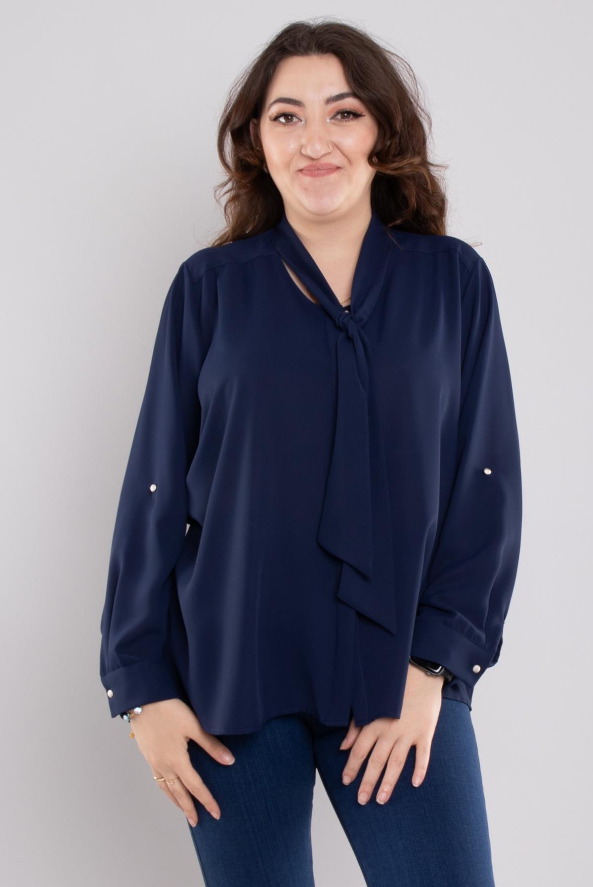 7465 Battal Yaka Fularlı Gizli Düğmeli Floş Gömlek