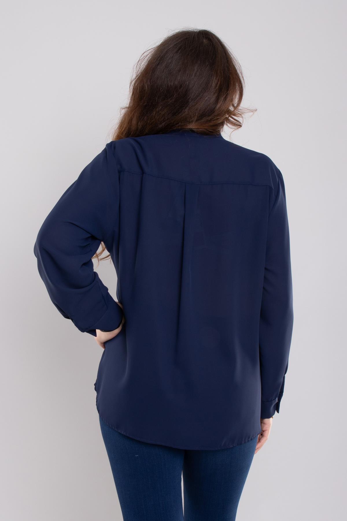 7465 Battal Yaka Fularlı Gizli Düğmeli Floş Gömlek