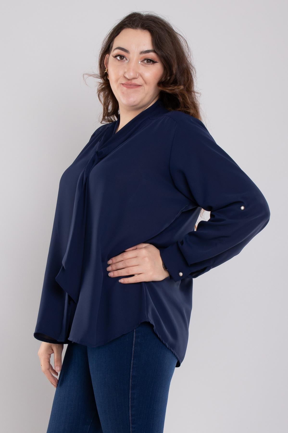 7465 Battal Yaka Fularlı Gizli Düğmeli Floş Gömlek