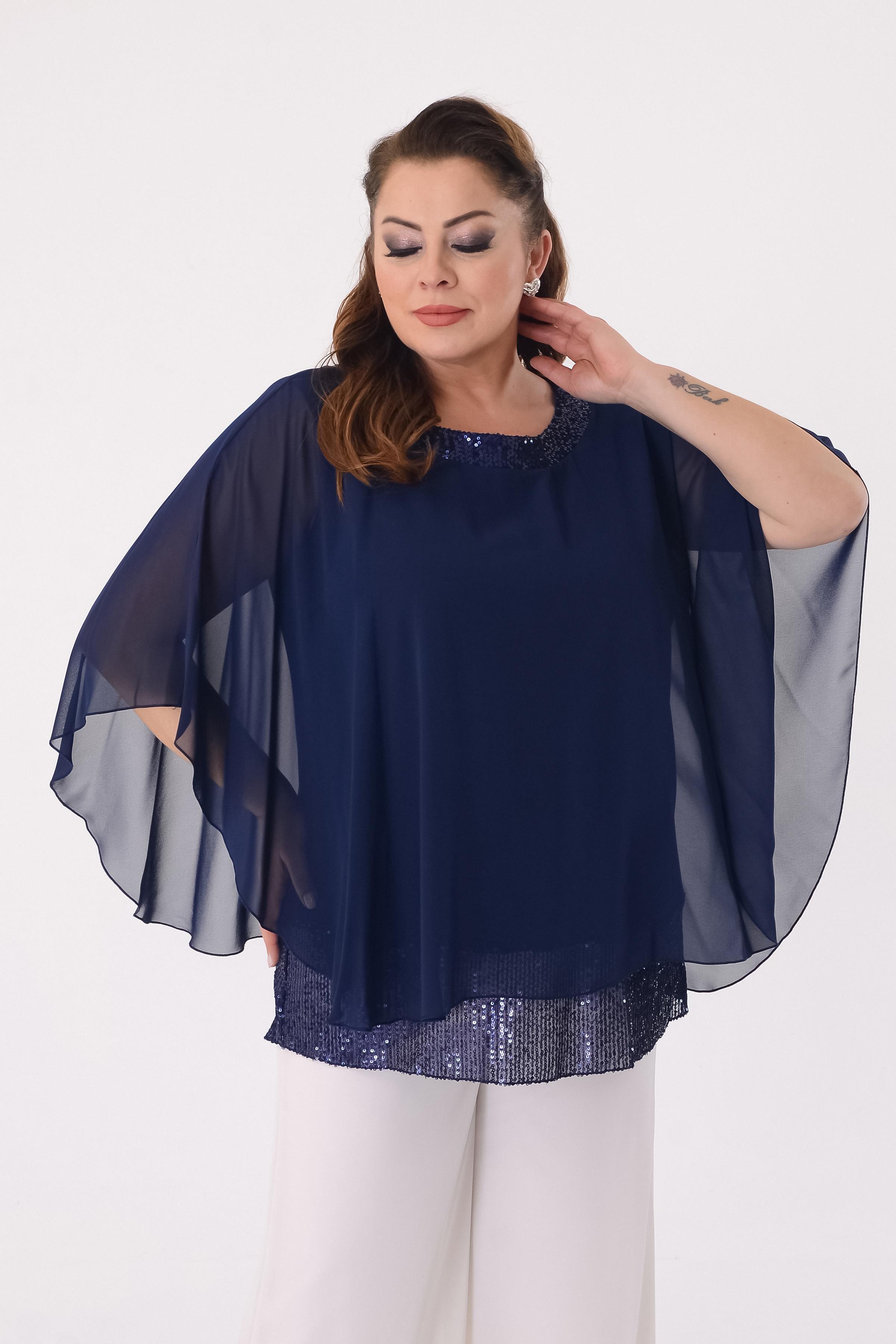 749 Pelerin Detay Pulpayet İşlemeli Tunik