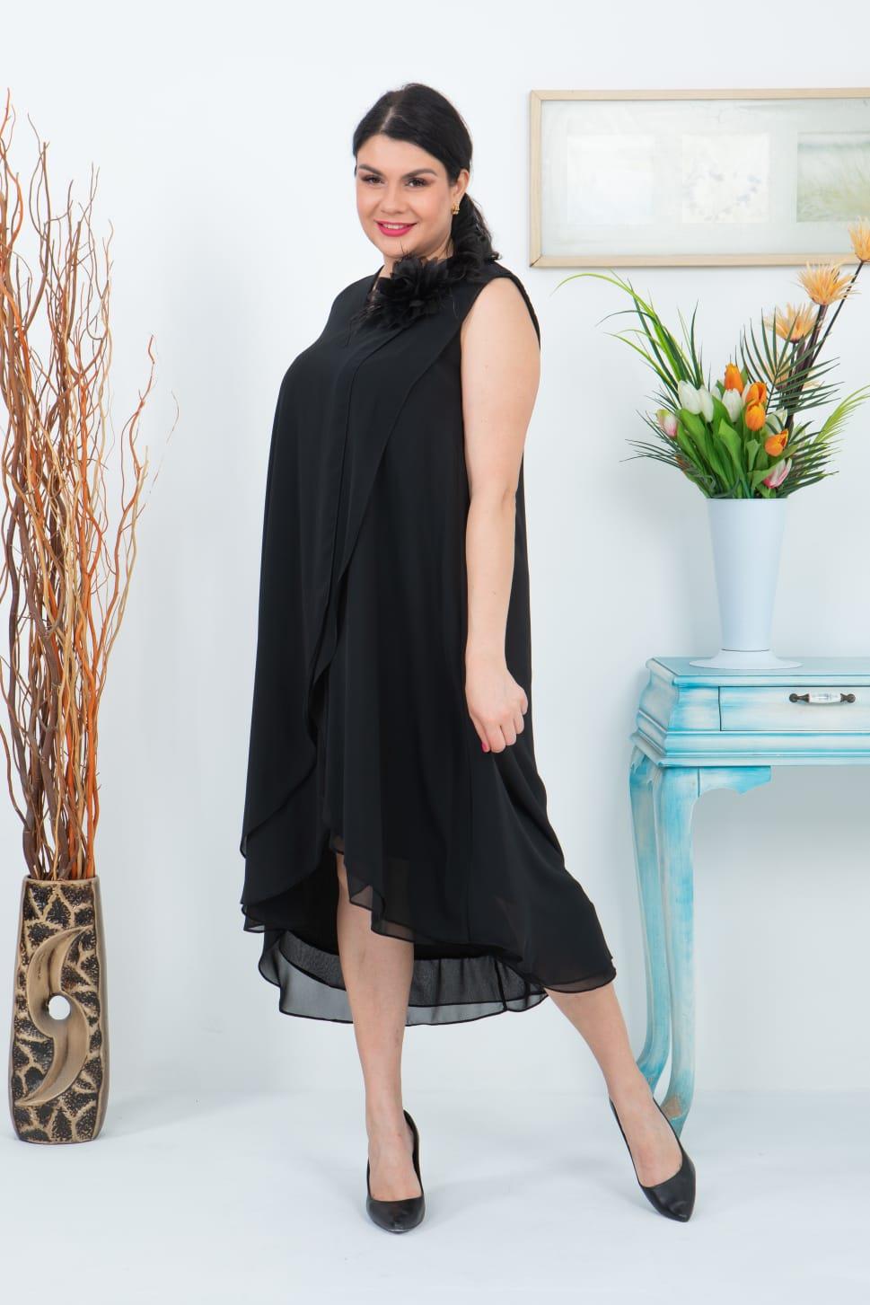 7550-1 Büyük Beden Vyaka Kolsuz Astarlı Şifon Kısa Elbise