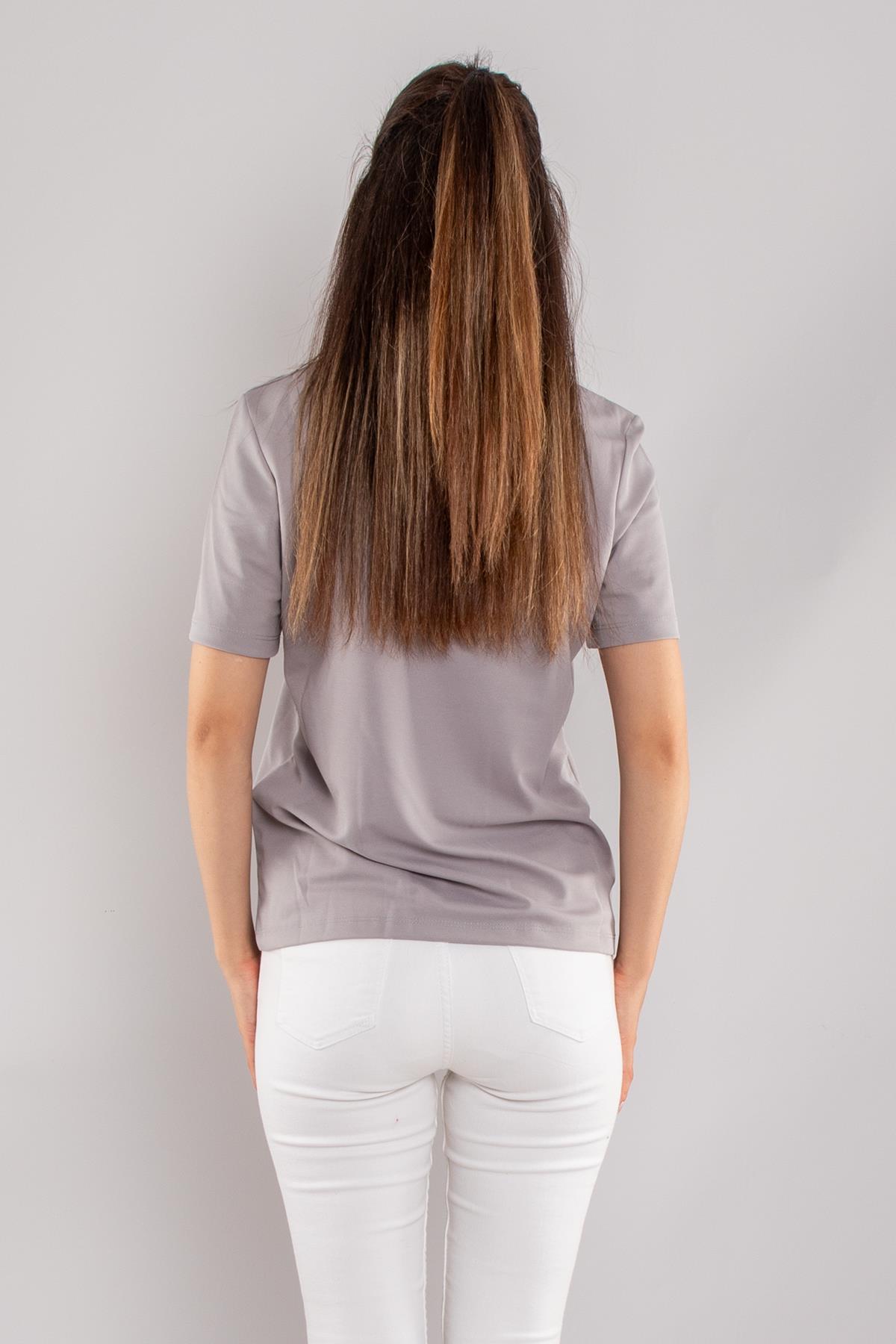 75815 Polo Yaka Düğmeli Kısa Kollu Pamuk Kadın Tshirt