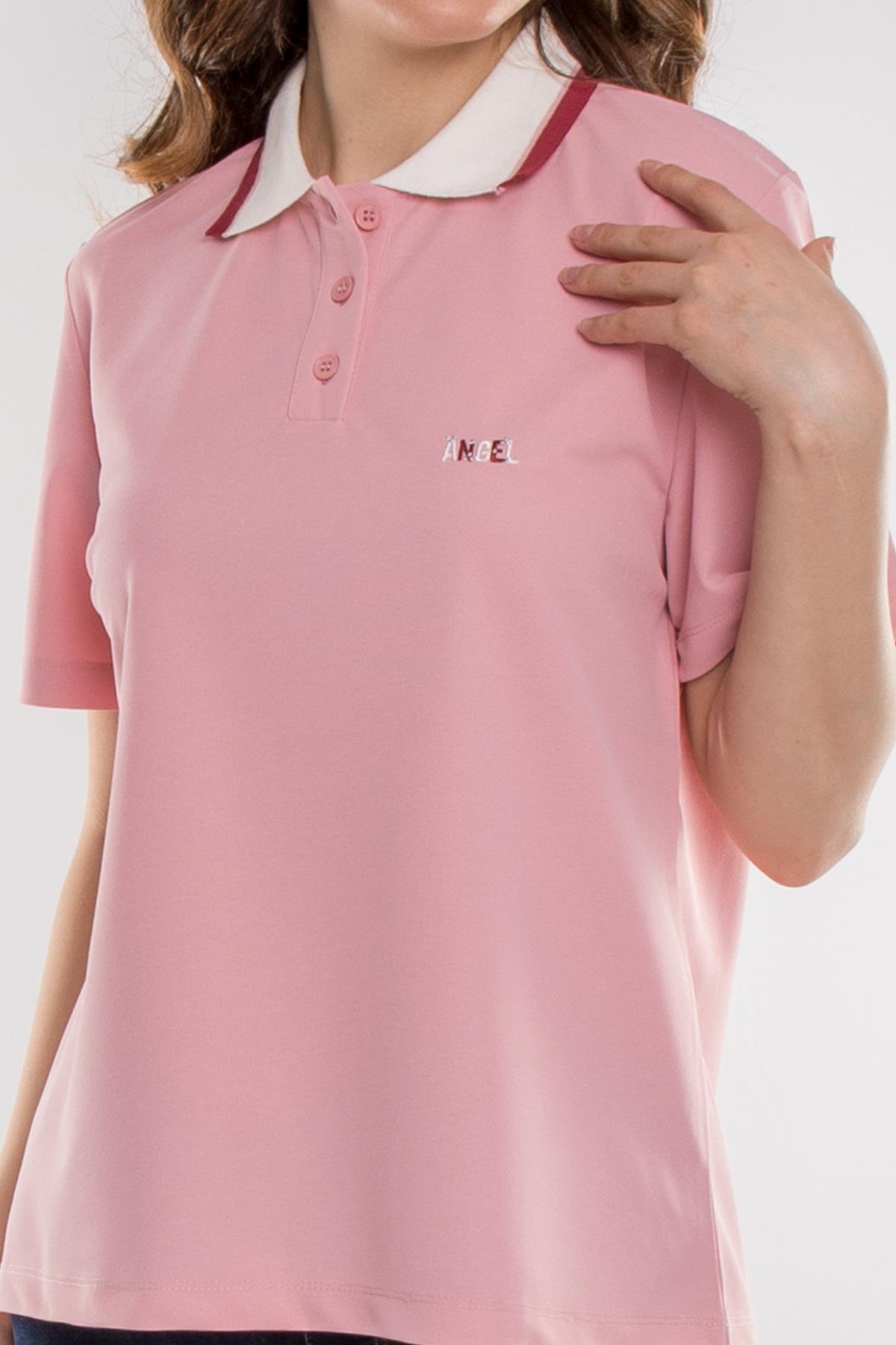 75815 Polo Yaka Düğmeli Kısa Kollu Pamuk Kadın Tshirt