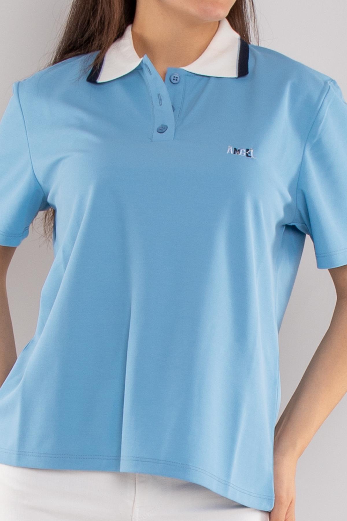 75815 Polo Yaka Düğmeli Kısa Kollu Pamuk Kadın Tshirt