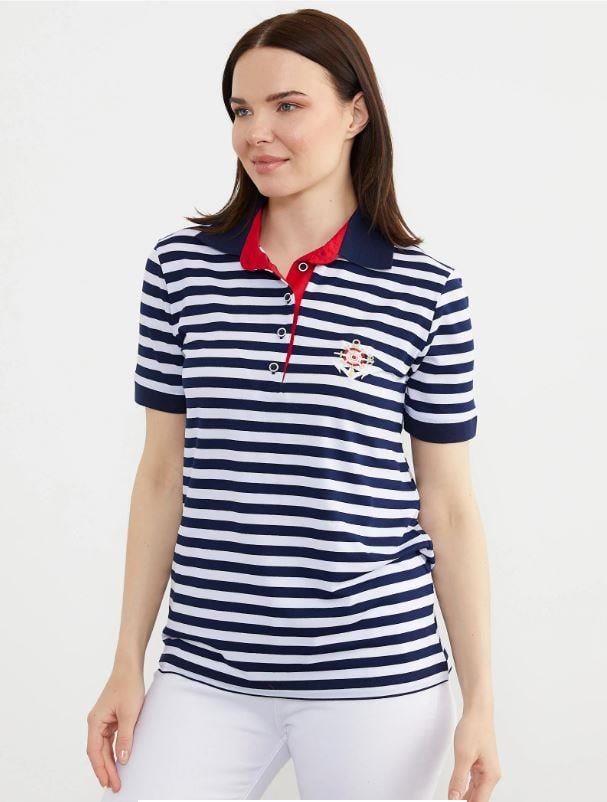 75862 Marine Polo Yaka Çizgili Pamuk Kadın Tshirt