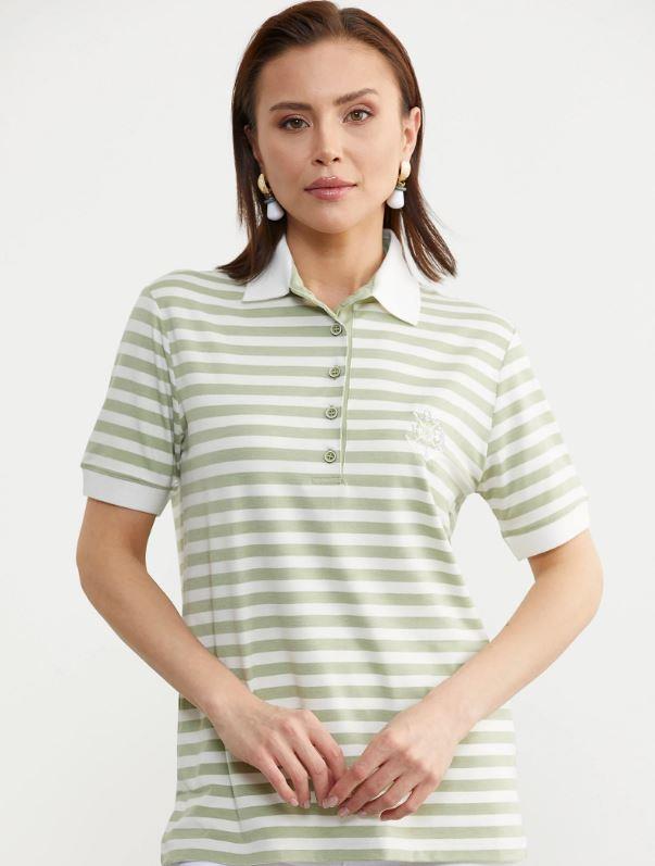 75862 Marine Polo Yaka Çizgili Pamuk Kadın Tshirt