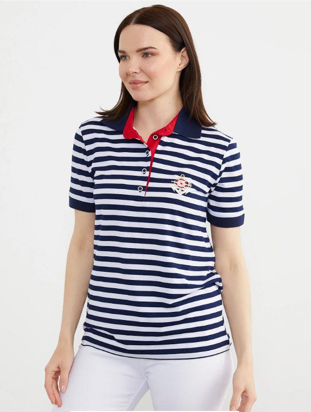 75862 Marine Polo Yaka Çizgili Pamuk Kadın Tshirt