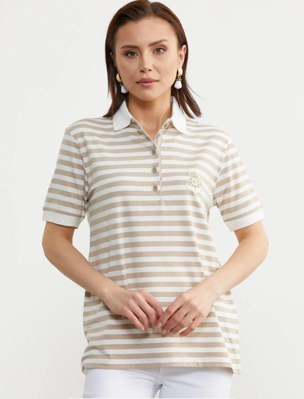75862 Marine Polo Yaka Çizgili Pamuk Kadın Tshirt