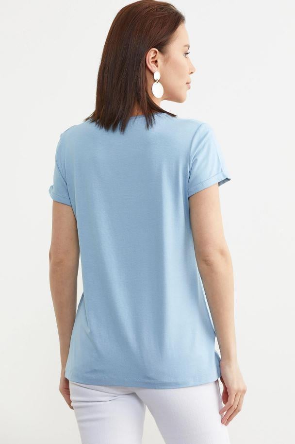 75956 Sıfır Yaka Ananaslı Basic Penye Kısa Kol Tshirt