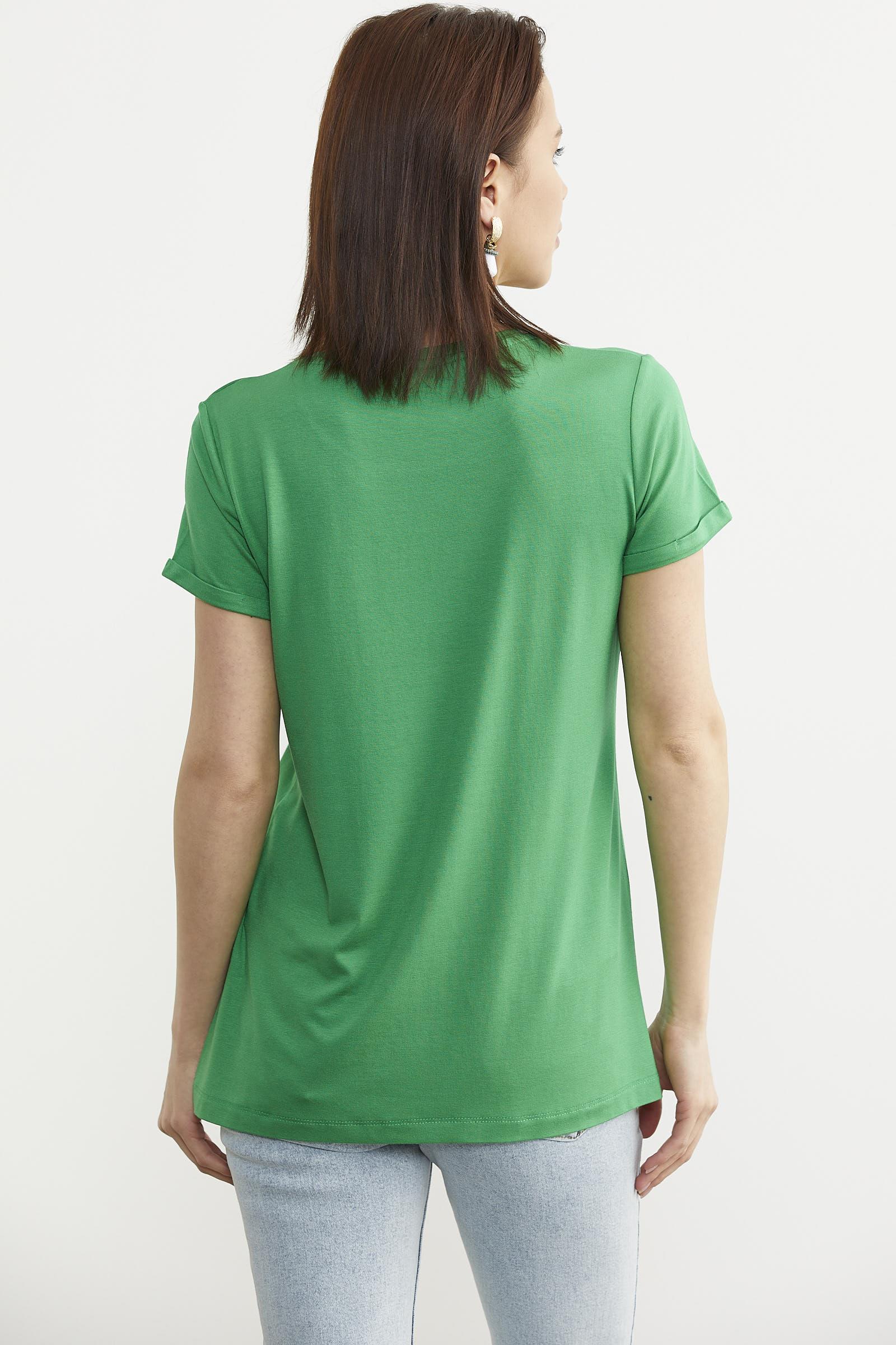 75956 Sıfır Yaka Ananaslı Basic Penye Kısa Kol Tshirt