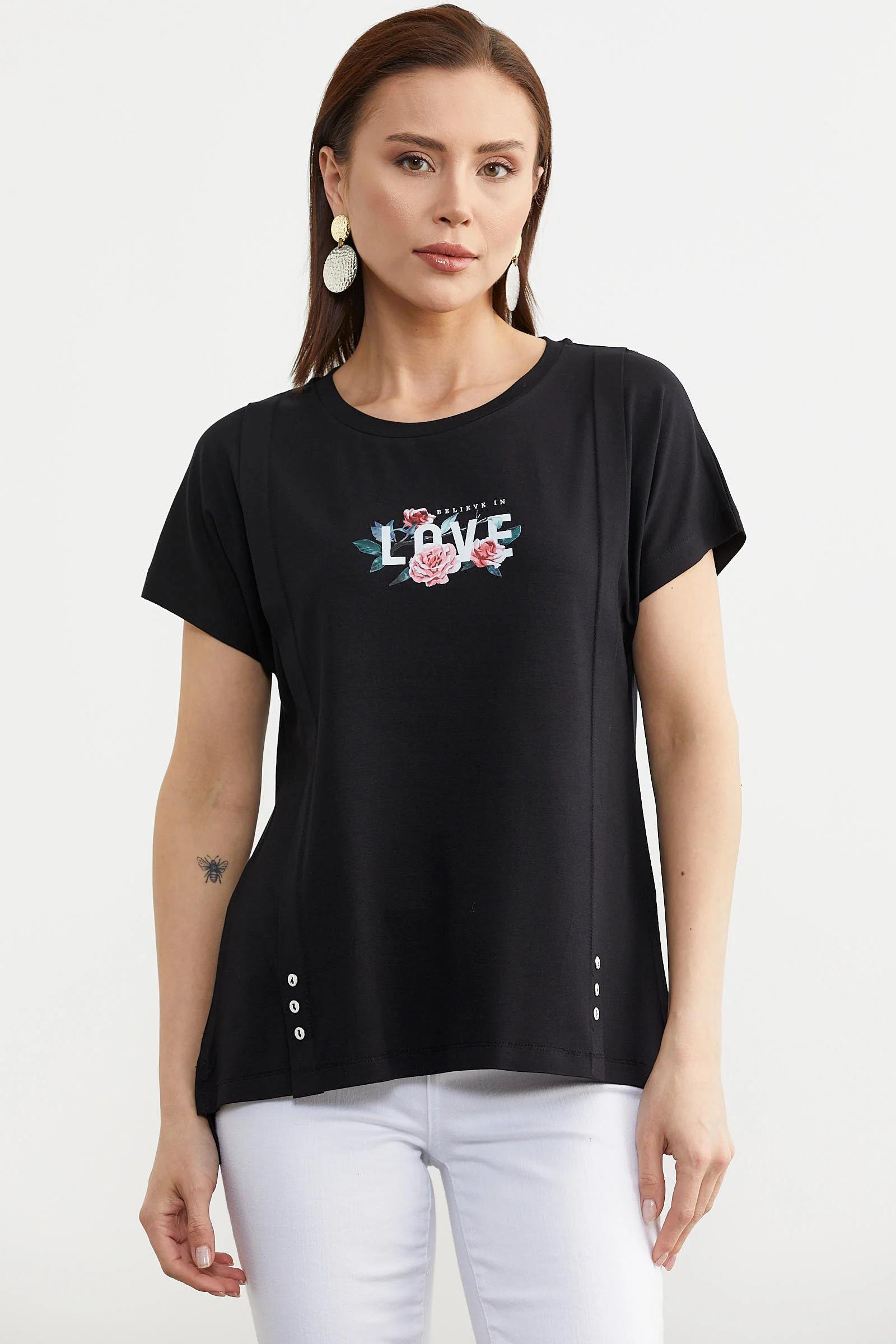 75971 Arkası Uzun Baskılı Tshirt