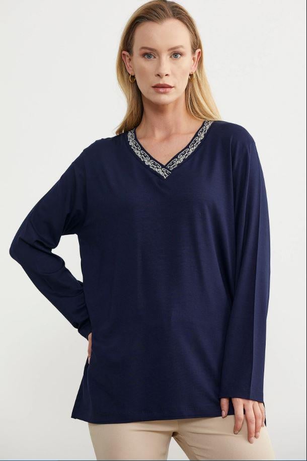 75977 Vyaka Nakış Detay Uzun Kol Tshirt