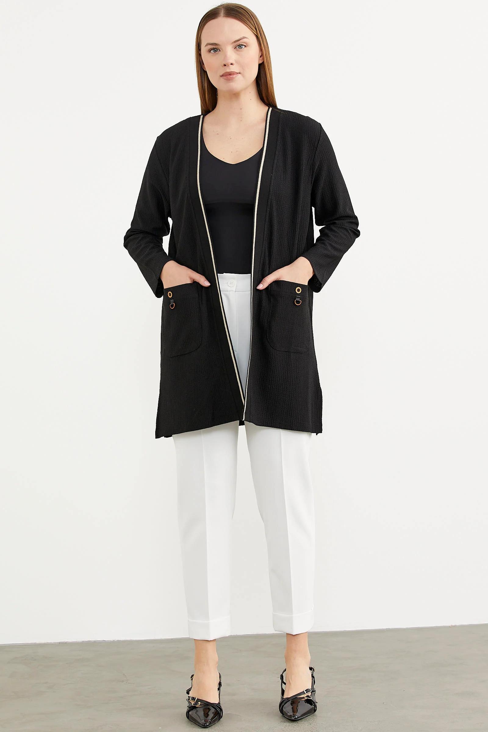 75986 Triko Şeritli Büyük Beden Ceket