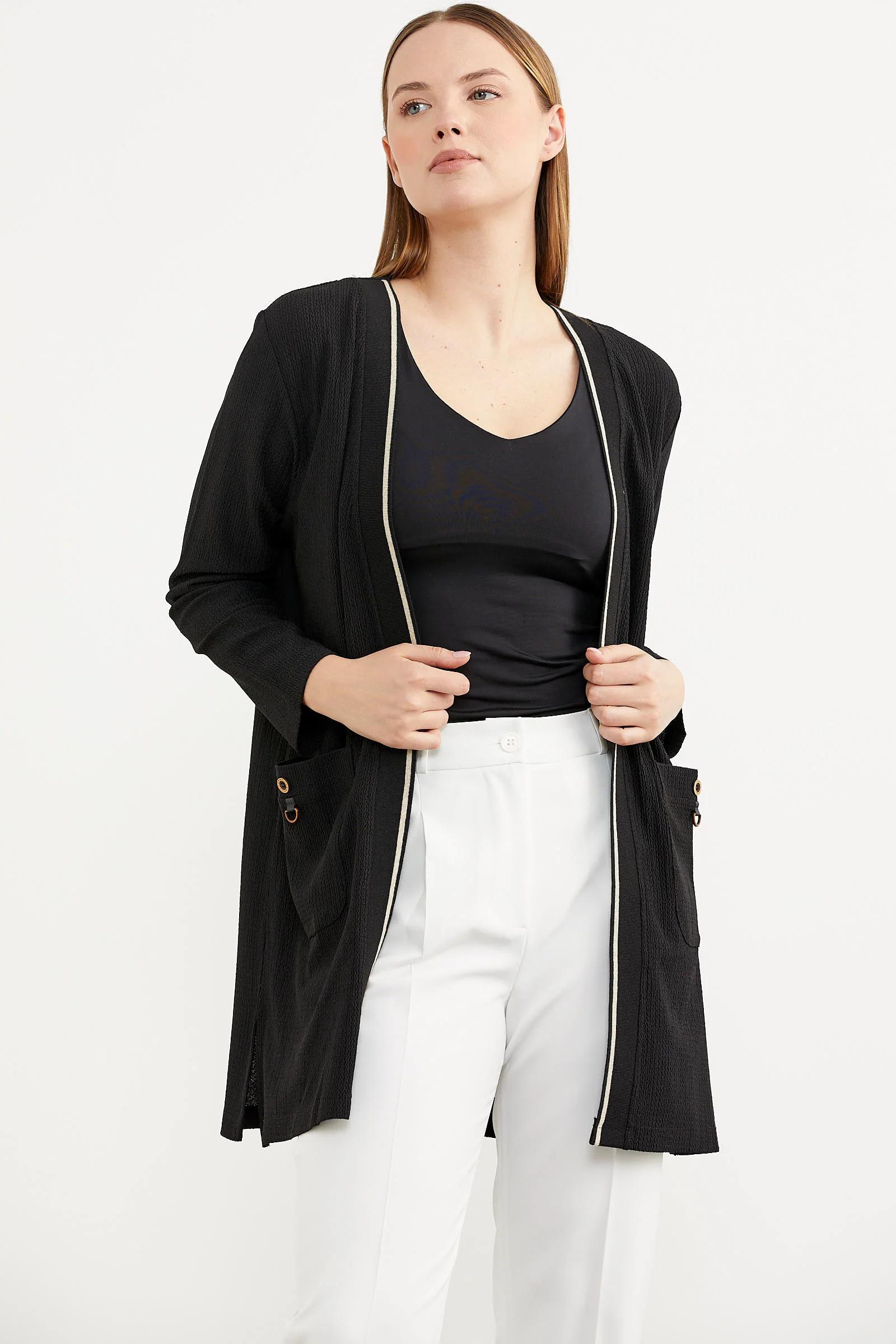 75986 Triko Şeritli Büyük Beden Ceket