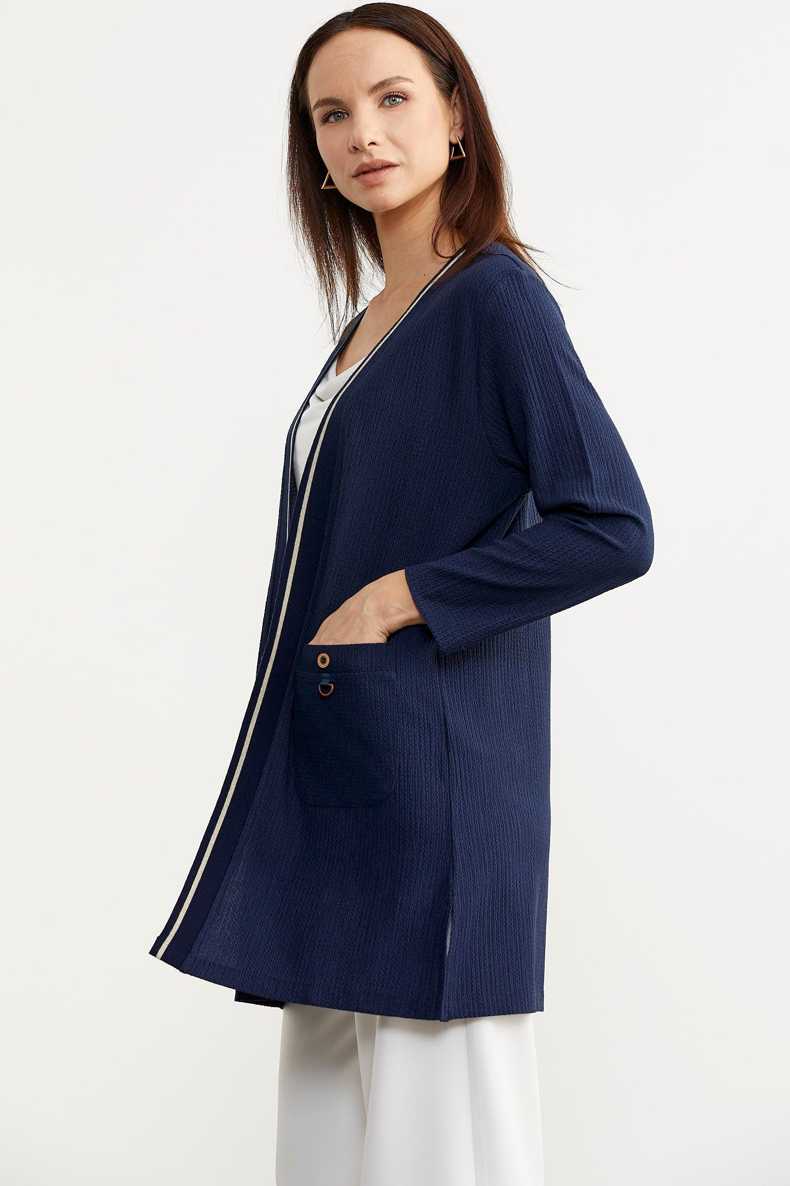 75986 Triko Şeritli Büyük Beden Ceket