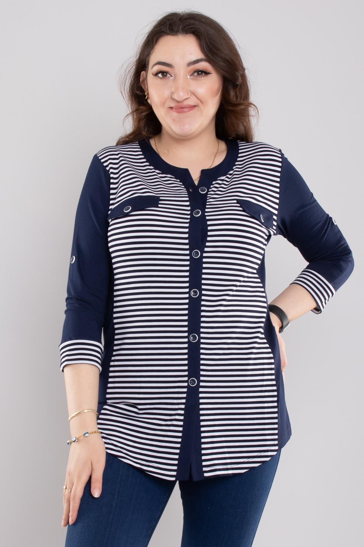 75997 Truvakar Kol Cep Detaylı Çizgili Tshirt