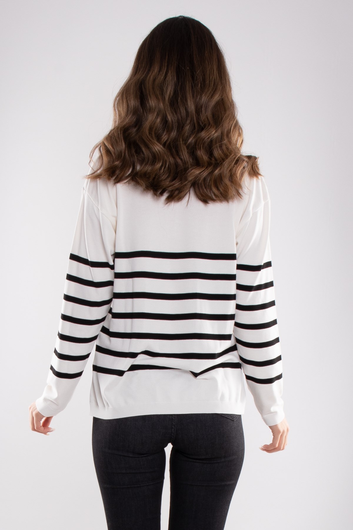 760 Polo Yaka Fermuar ve Çizgili Merserize Kadın Triko