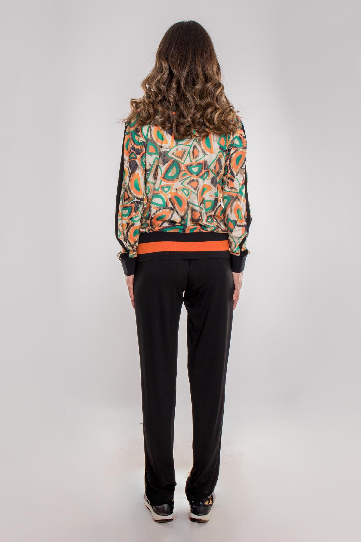 76165 Çok Renkli Desen Kombinli Cepli Pamuklu Kadın Eşofman Takımı