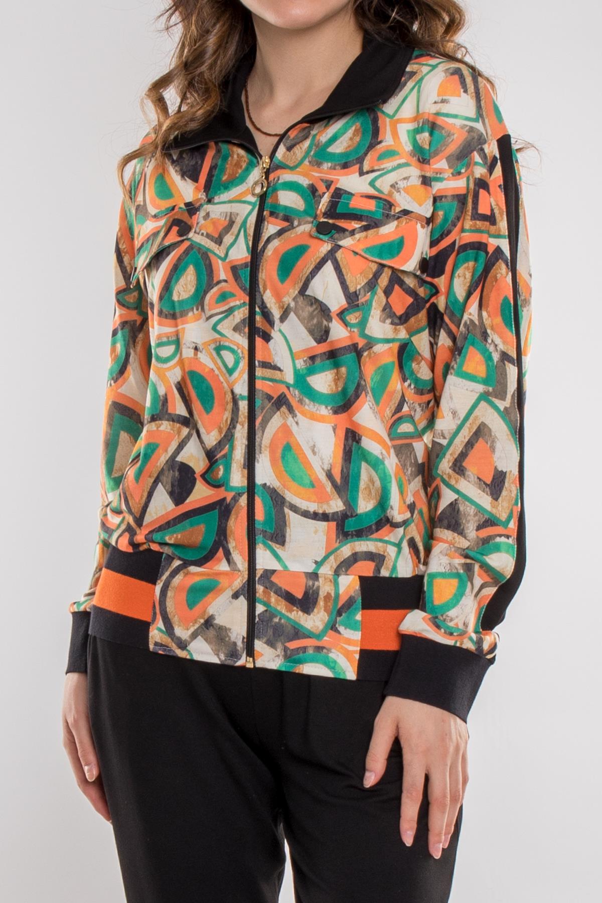 76165 Çok Renkli Desen Kombinli Cepli Pamuklu Kadın Eşofman Takımı