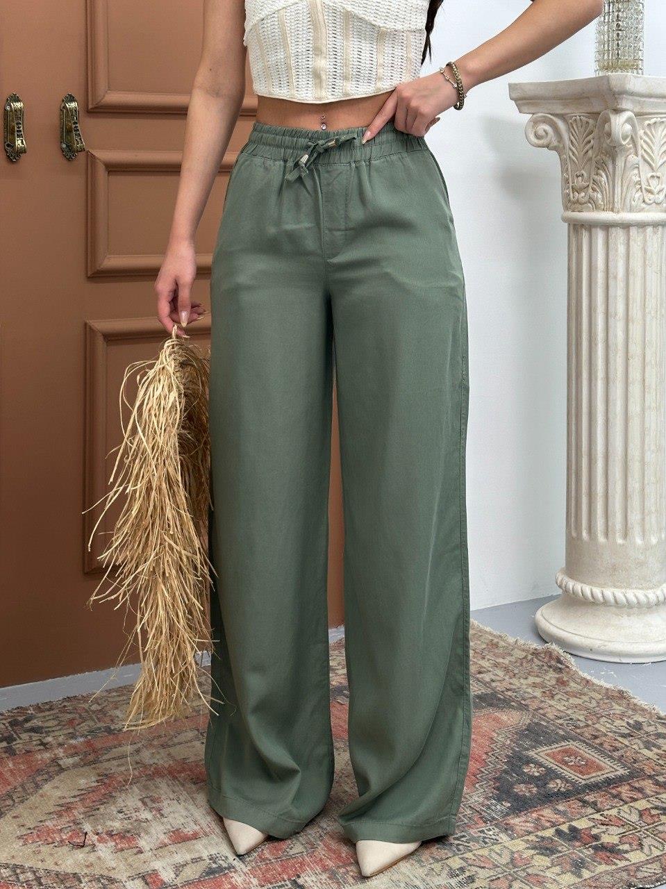 7636 Palazzo Beli Lastikli Bol Paça Pantolon