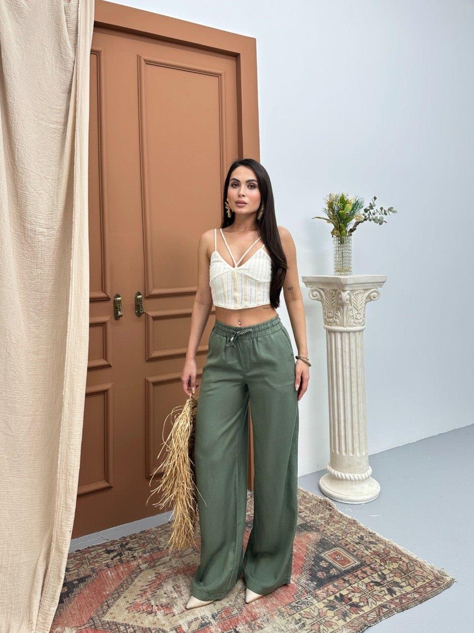 7636 Palazzo Beli Lastikli Bol Paça Pantolon