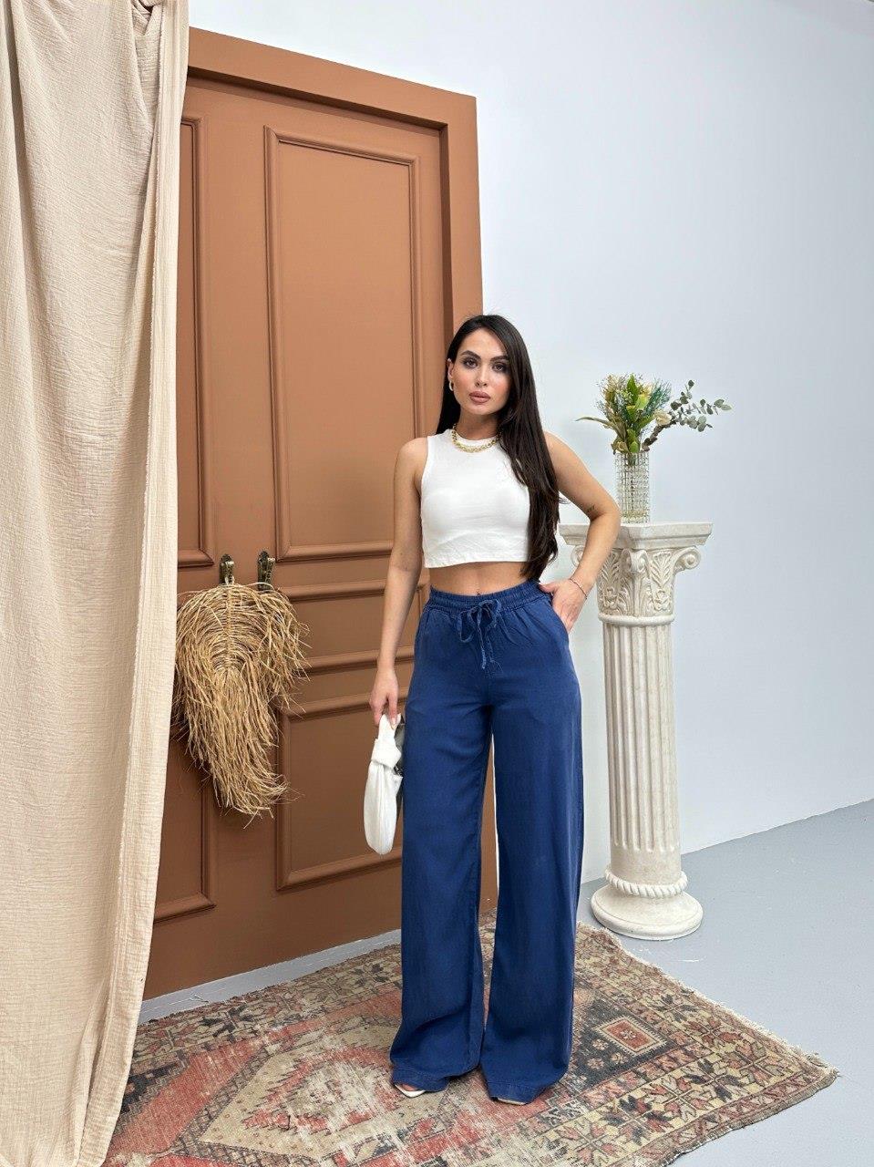 7636 Palazzo Beli Lastikli Bol Paça Pantolon