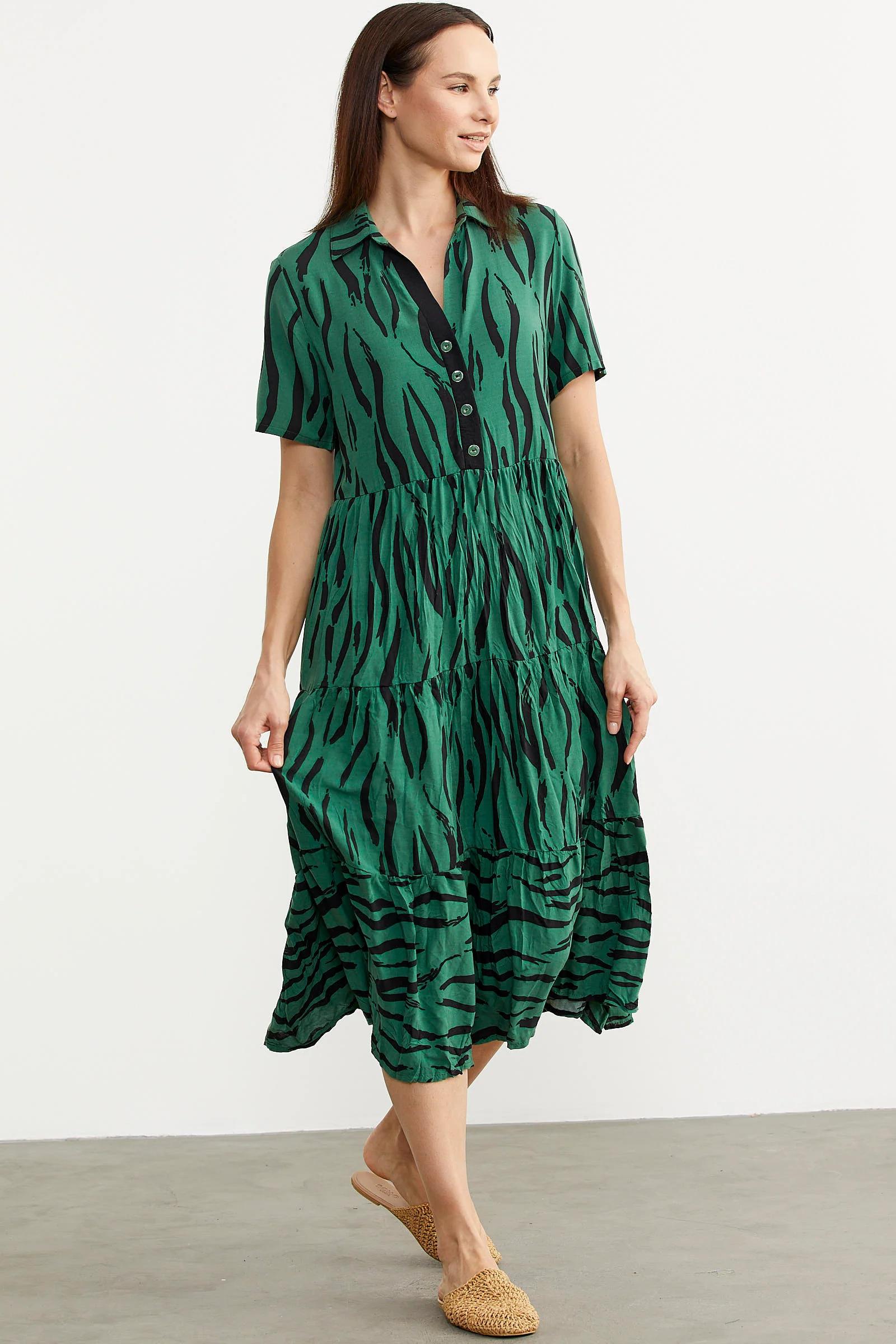 77478 Desenli Büyük Beden Katlı Elbise