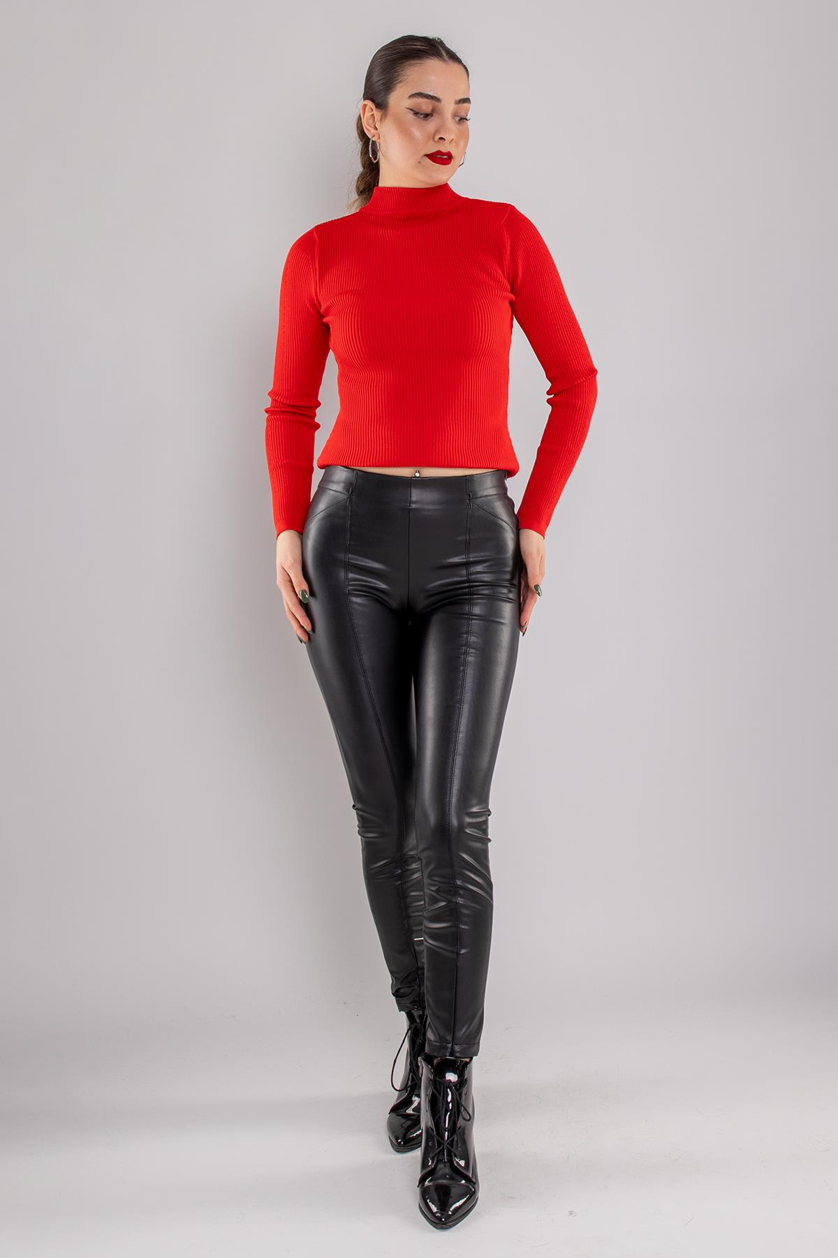 7866 Fermuarlı Deri İçi Şardonlu Tayt Pantolon