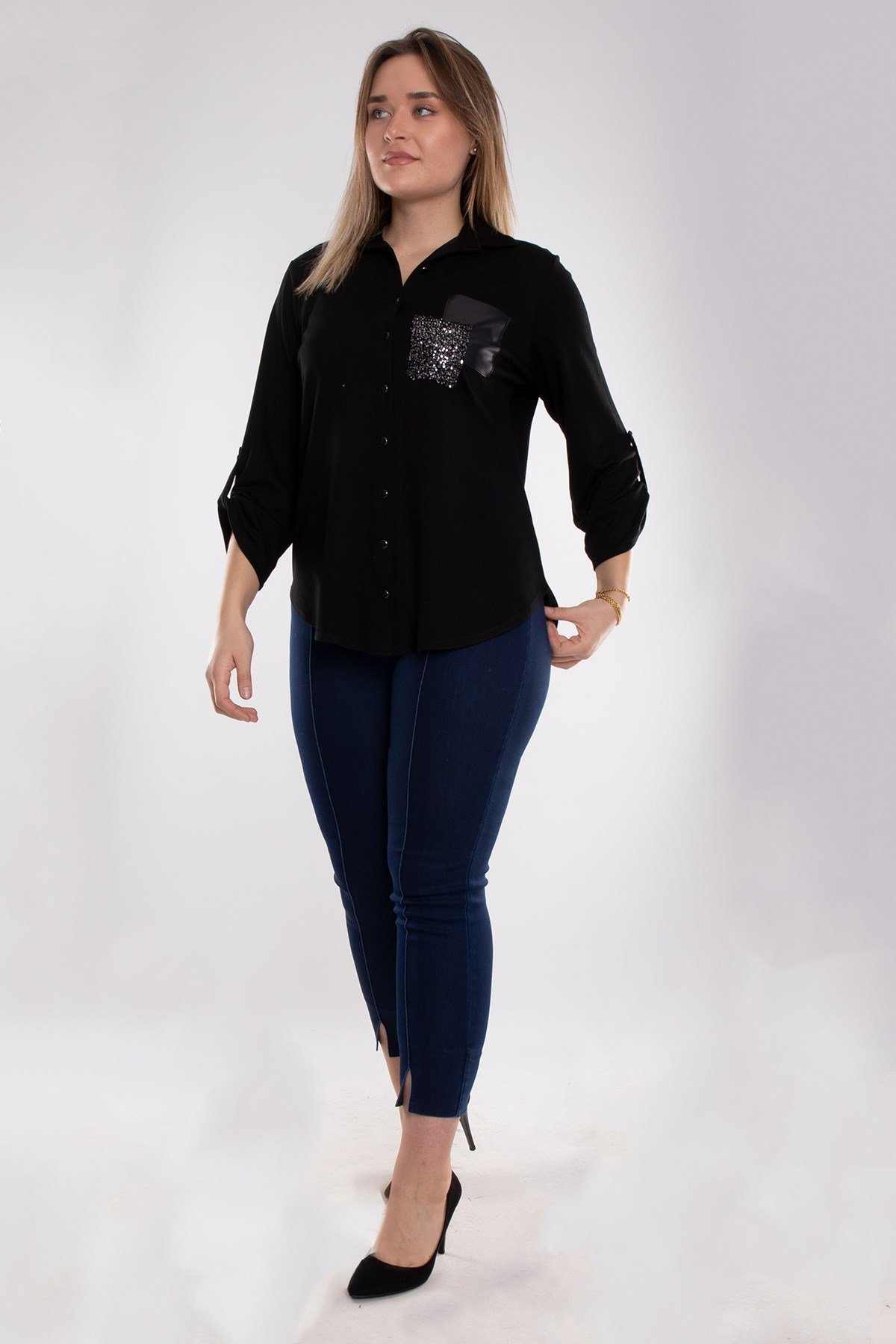 79110 Çimalı Paça Önden Yırtmaçlı Pamuklu Kadın Tayt Pantolon