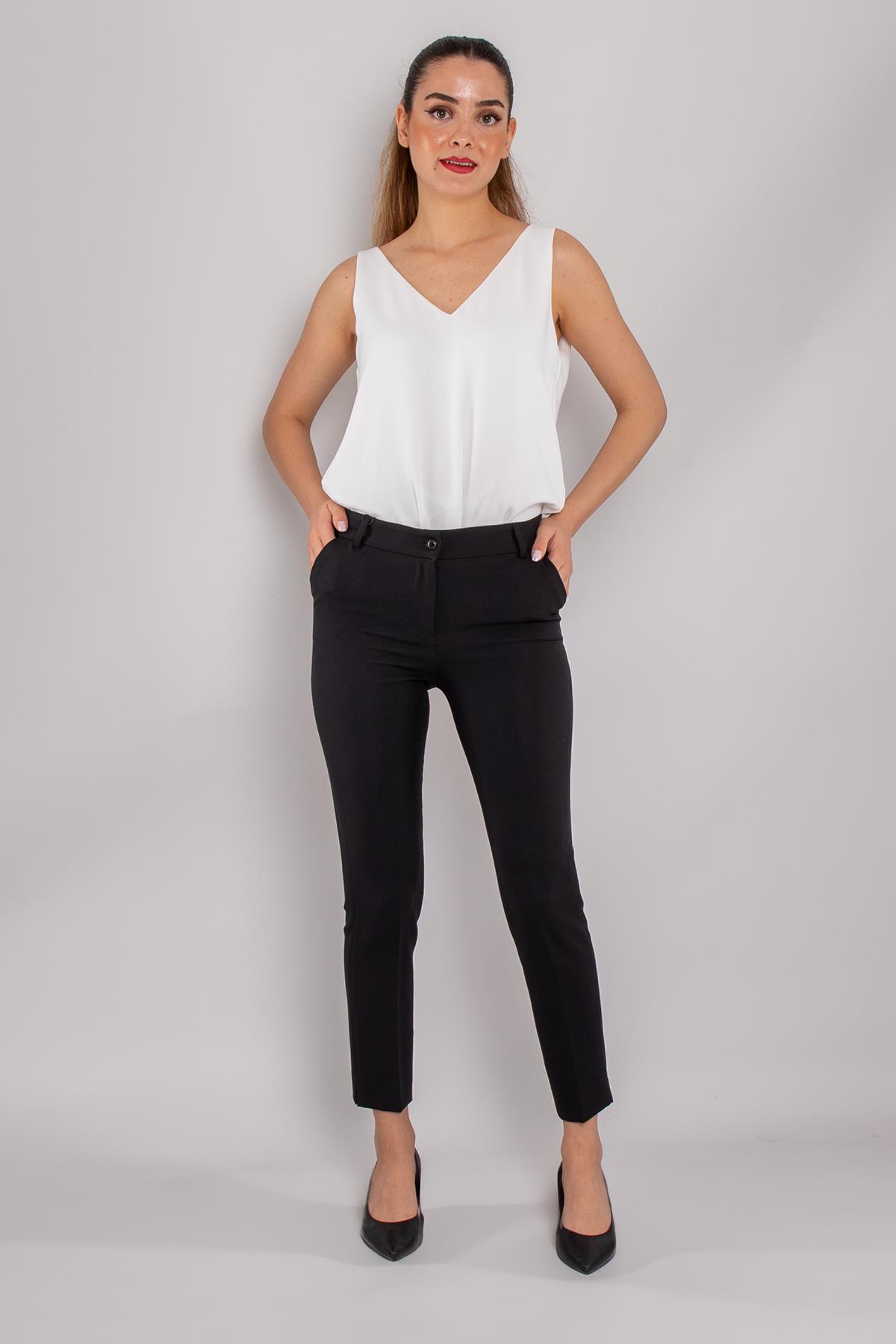 79300 Paça Yırtmaçlı Krep Kumaş Kadın Pantolon