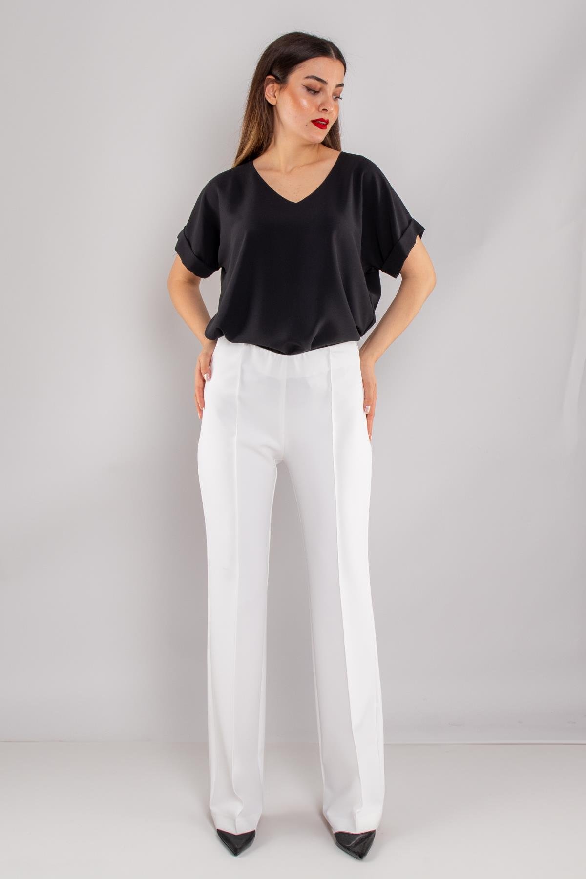 79387 Yandan Gizli Fermuar İspanyol Çımalı Krep Kumaş Kadın Pantolon