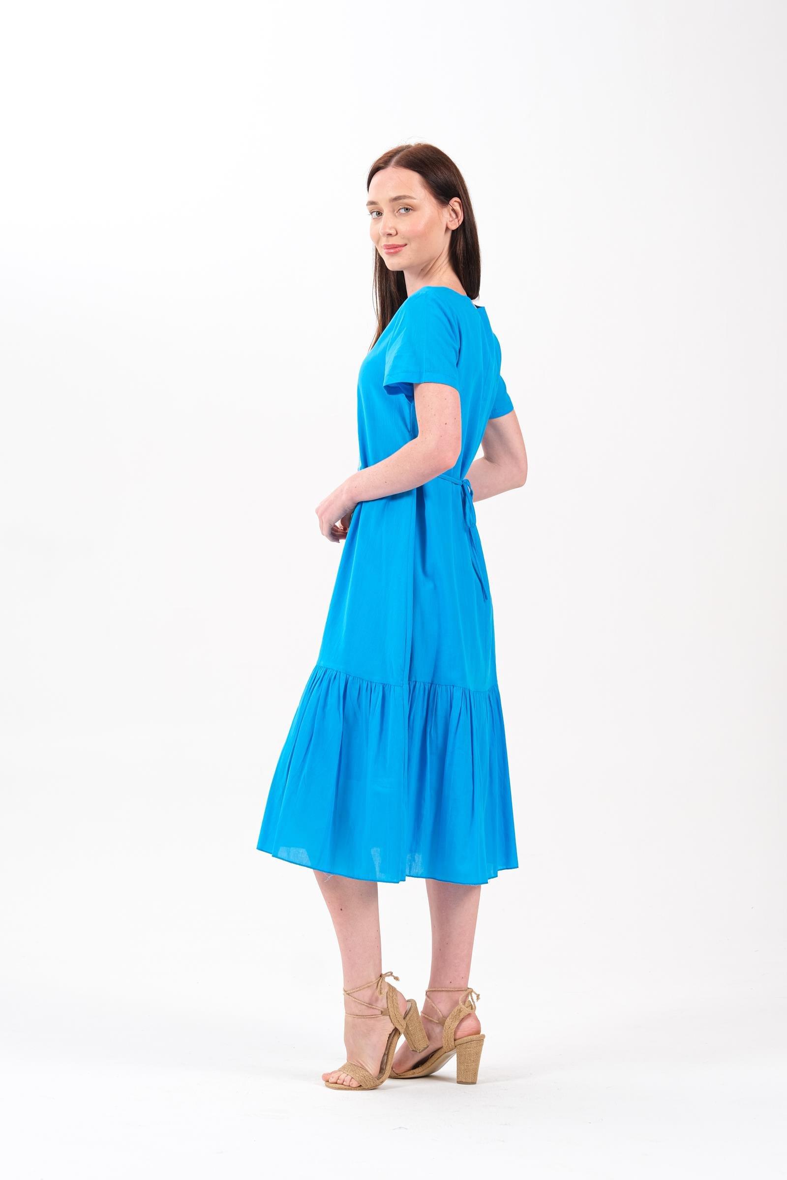 8012 Papatya Nakışlı Kısa Kol Pamuk Otantik Elbise