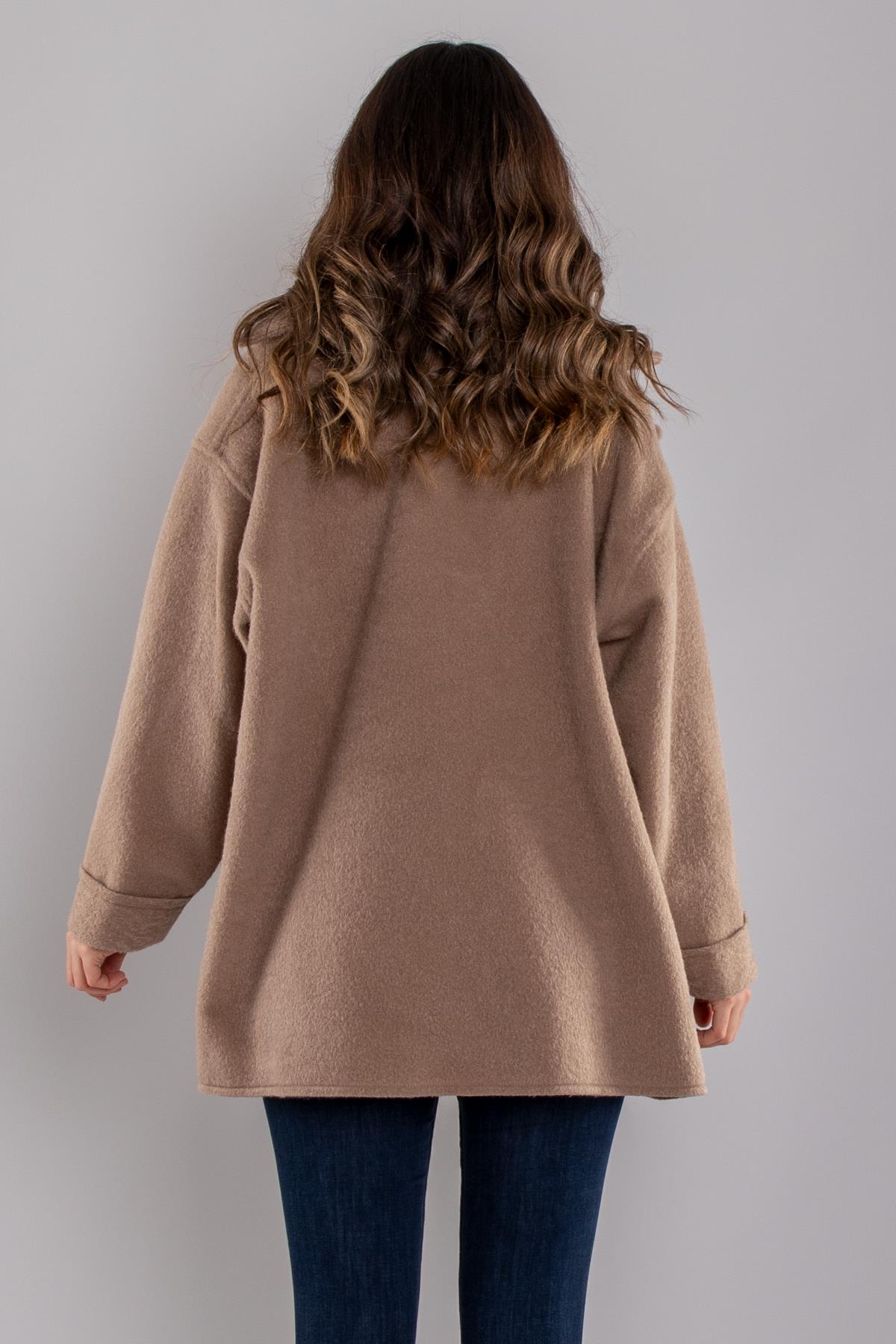 8027 Keçe Cepli Uzun Yaka Ceket