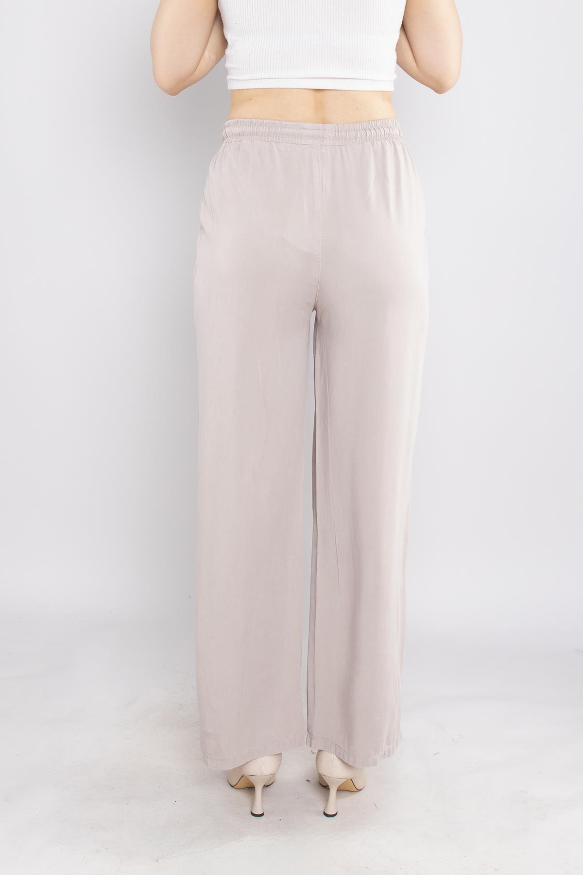 80330 Beli Lastikli Bol Paça Tencel Pantolon