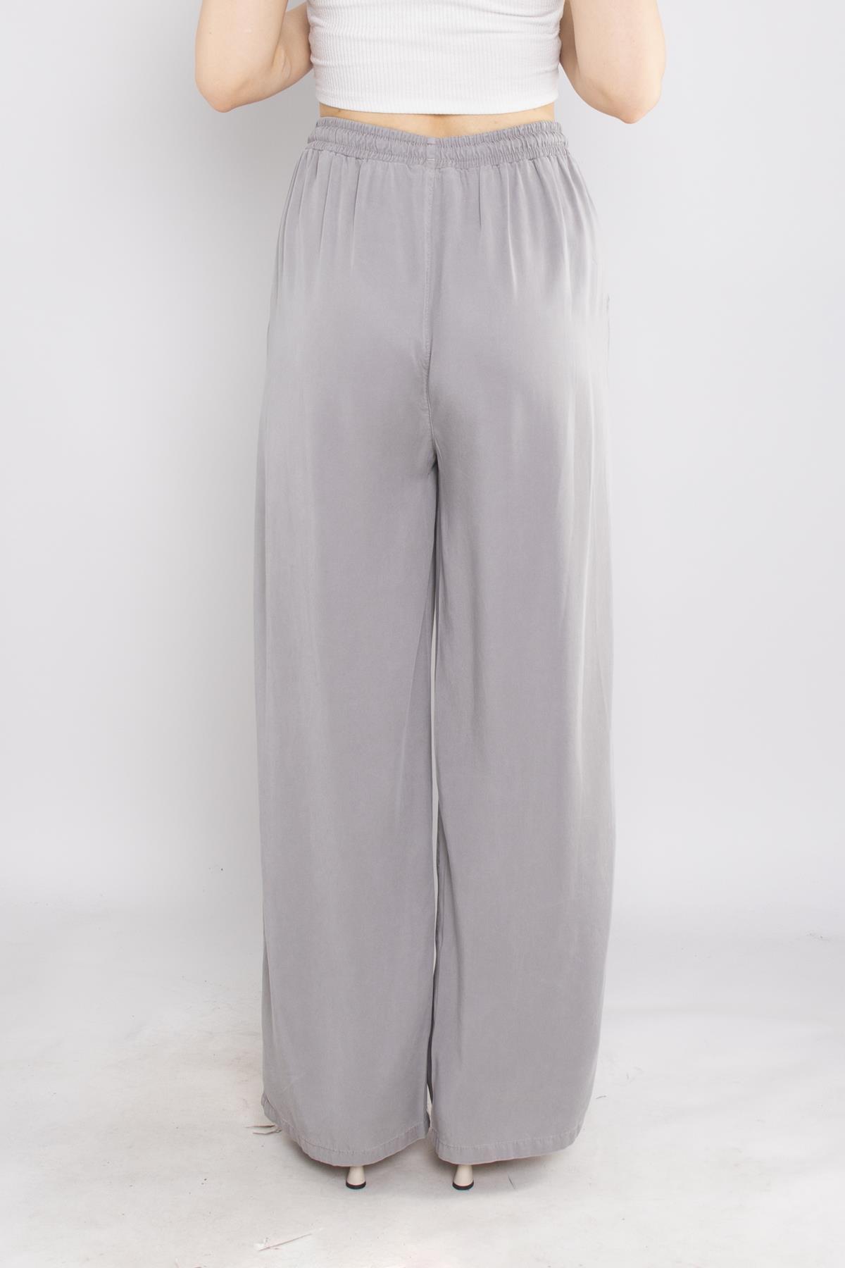 80330 Beli Lastikli Bol Paça Tencel Pantolon