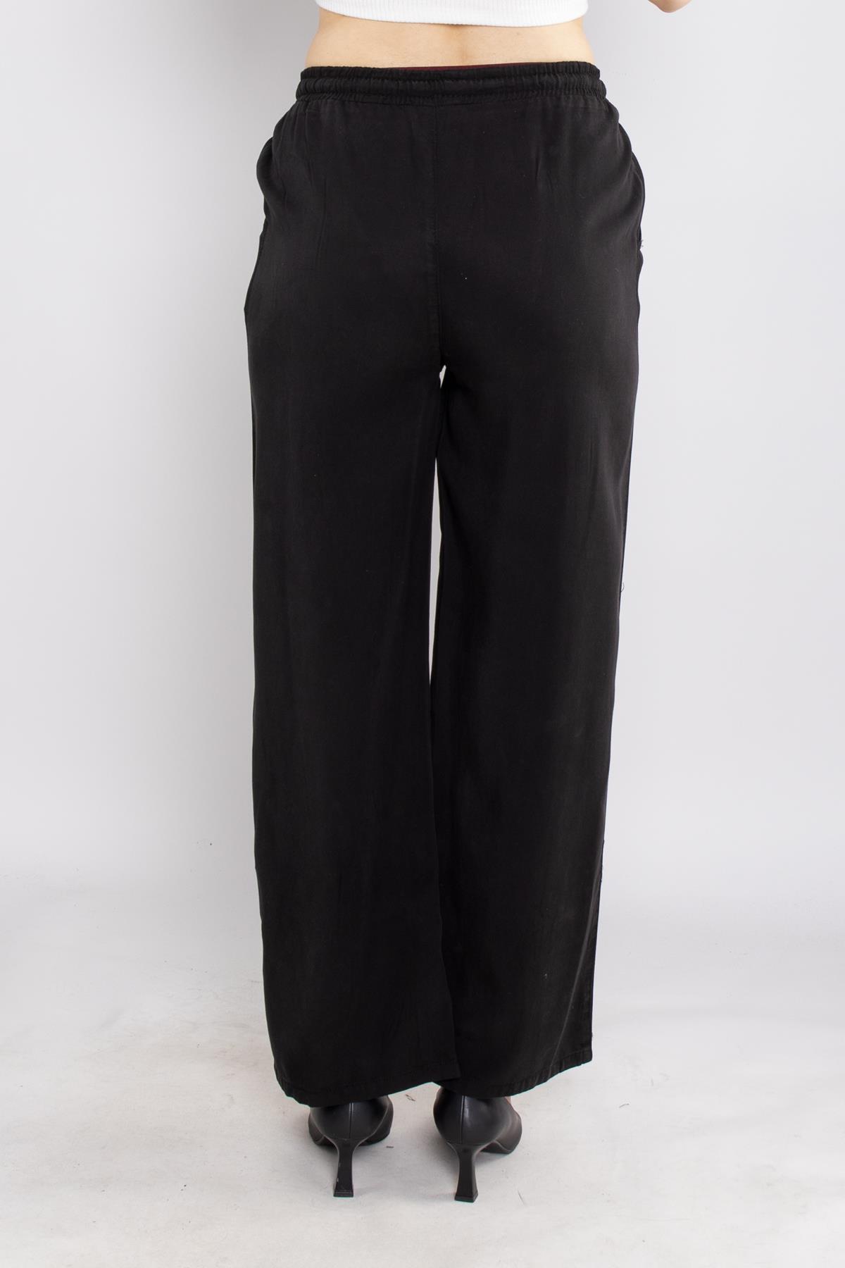 80330 Beli Lastikli Bol Paça Tencel Pantolon