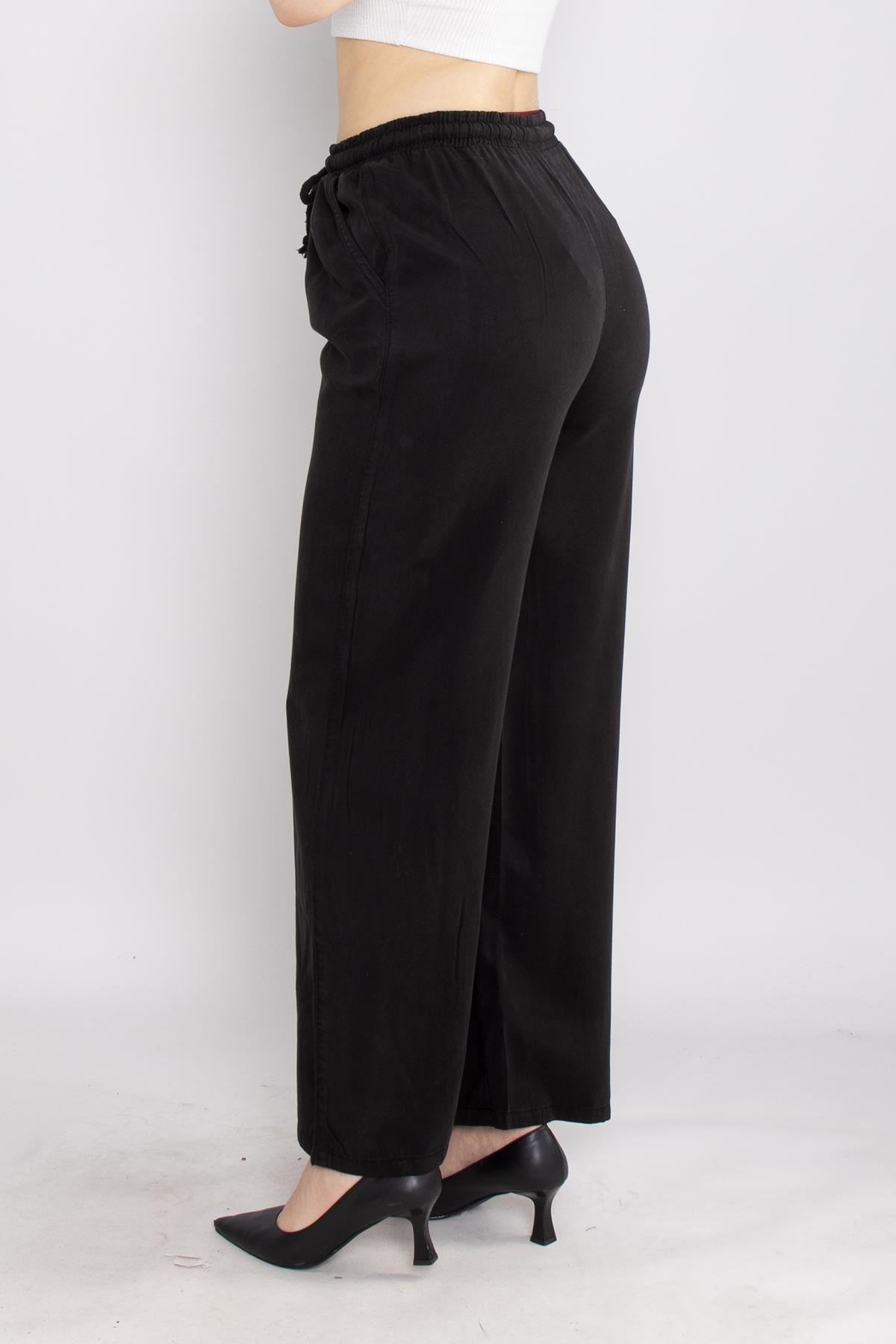 80330 Beli Lastikli Bol Paça Tencel Pantolon